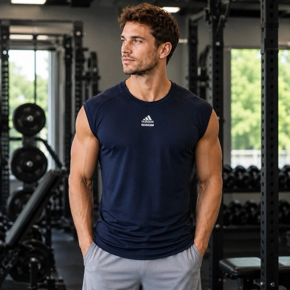 NEW ADIDAS Climalite TECHFIT Navy Crewneck Training Running Tank Athletic 2XL